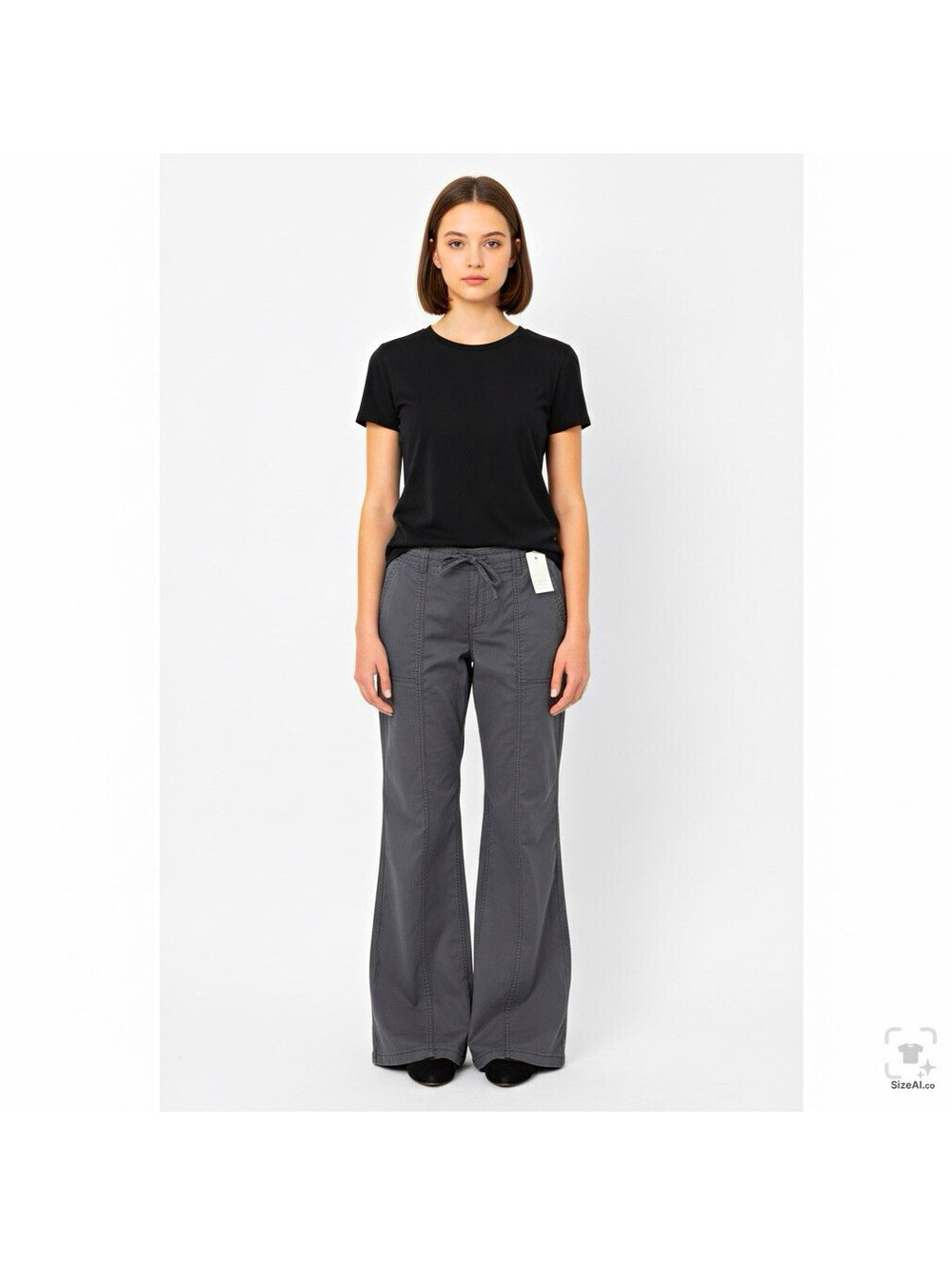 Hollister Womens Gray Low Rise Baggy Flare Pants Regular 6 Pockets Drawstring